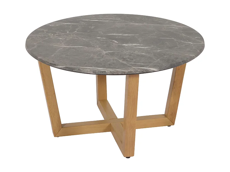 Tavolino rotondo salotto divano MCW-M61 Ø80cm legno laminato HPL melaminico gambe chiare effetto marmo