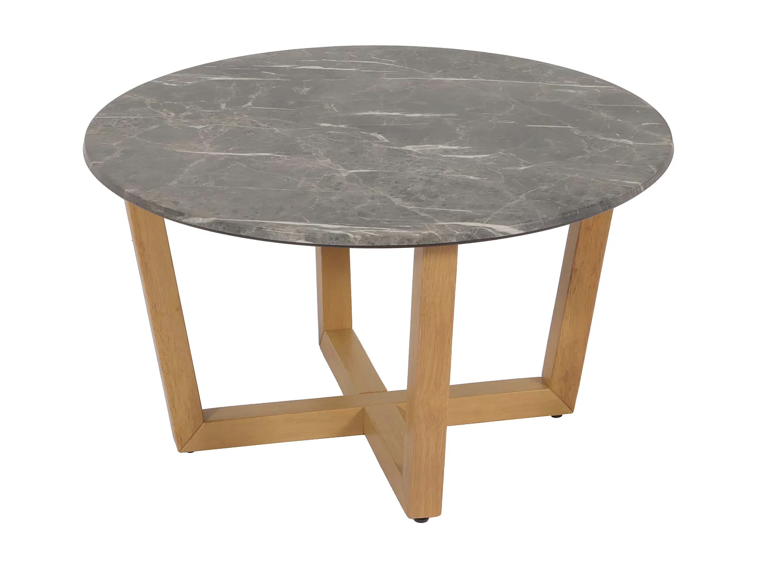 Tavolino rotondo salotto divano MCW-M61 Ø80cm legno laminato HPL melaminico gambe chiare effetto marmo