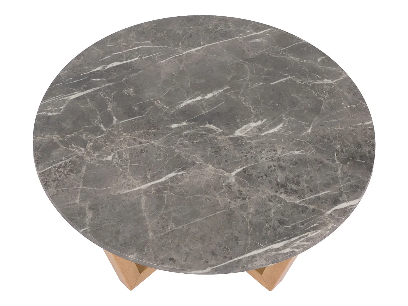 Tavolino rotondo salotto divano MCW-M61 Ø80cm legno laminato HPL melaminico gambe chiare effetto marmo