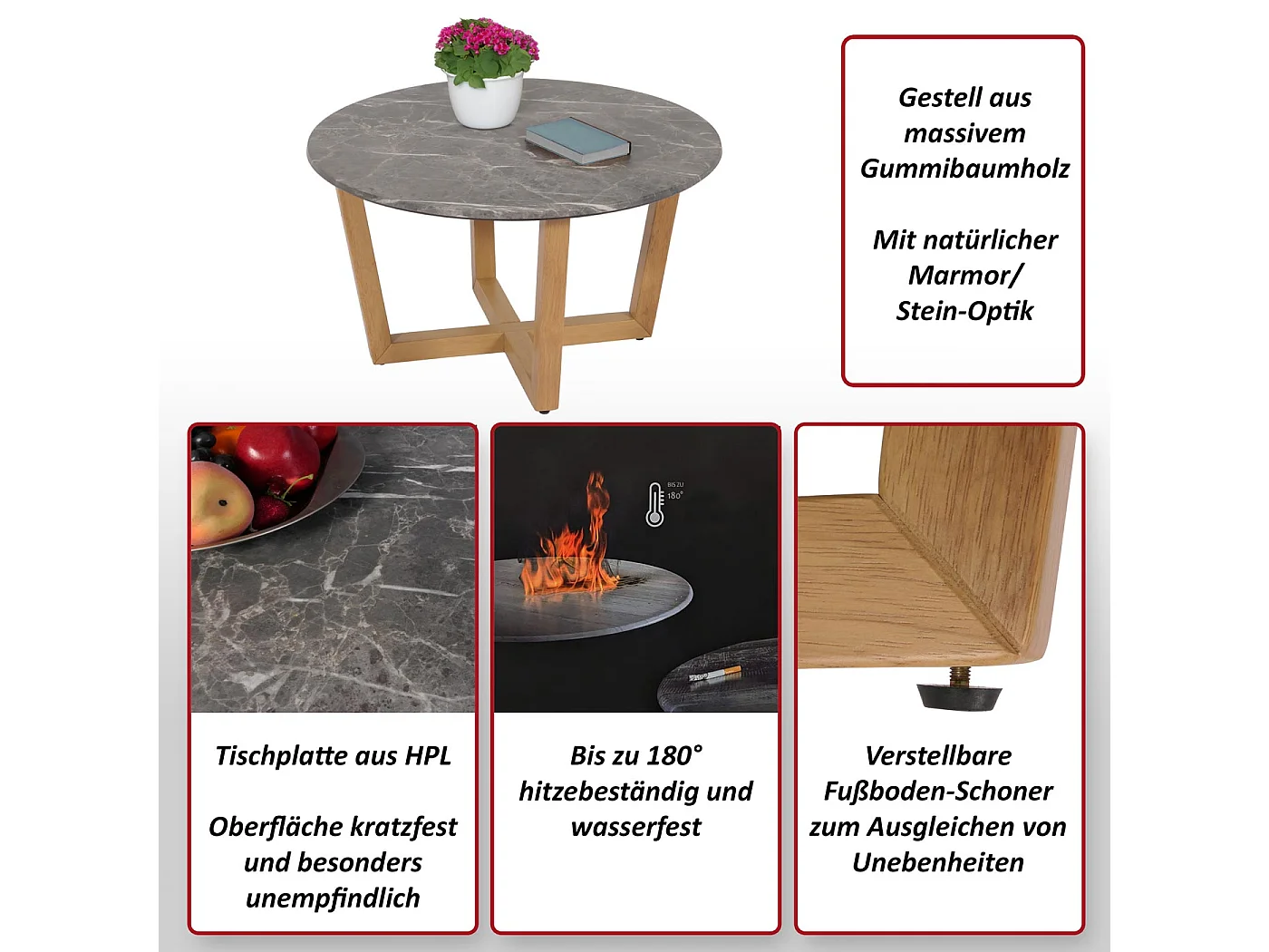 Tavolino rotondo salotto divano MCW-M61 Ø80cm legno laminato HPL melaminico gambe chiare effetto marmo