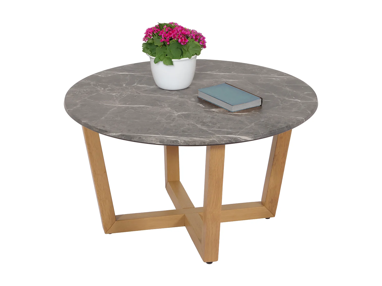 Couchtisch MCW-M61, Beistelltisch Sofatisch, Massiv-Holz HDF Laminat Melamin Ø80cm, Marmor/Stein-Optik, helles Gestell