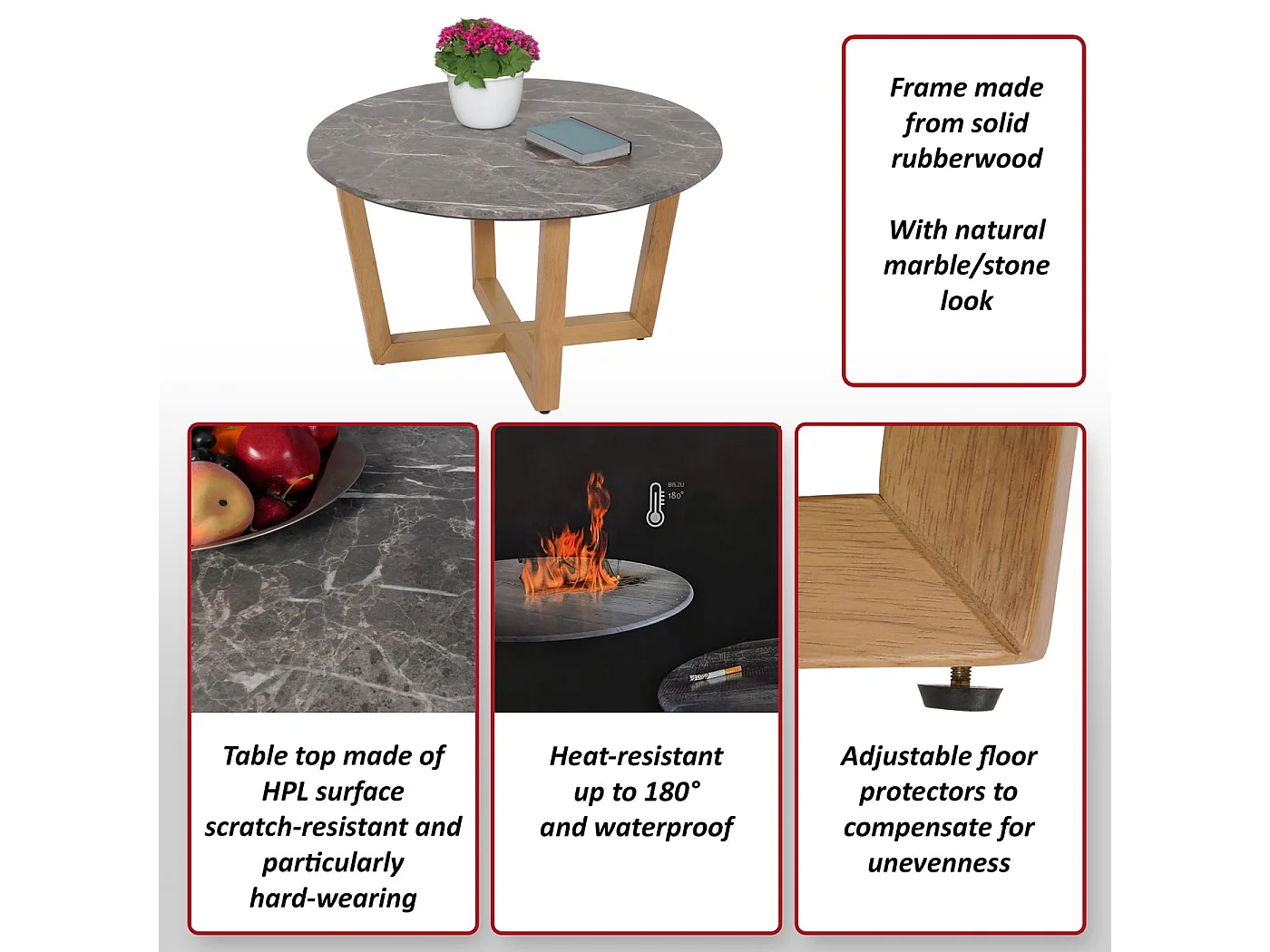 Couchtisch MCW-M61, Beistelltisch Sofatisch, Massiv-Holz HDF Laminat Melamin Ø80cm, Marmor/Stein-Optik, helles Gestell