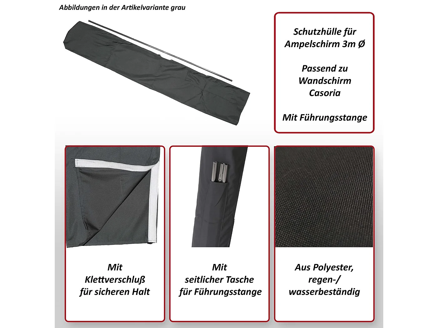 Housse de protection pour parasols jusqu'à 3m,  gris