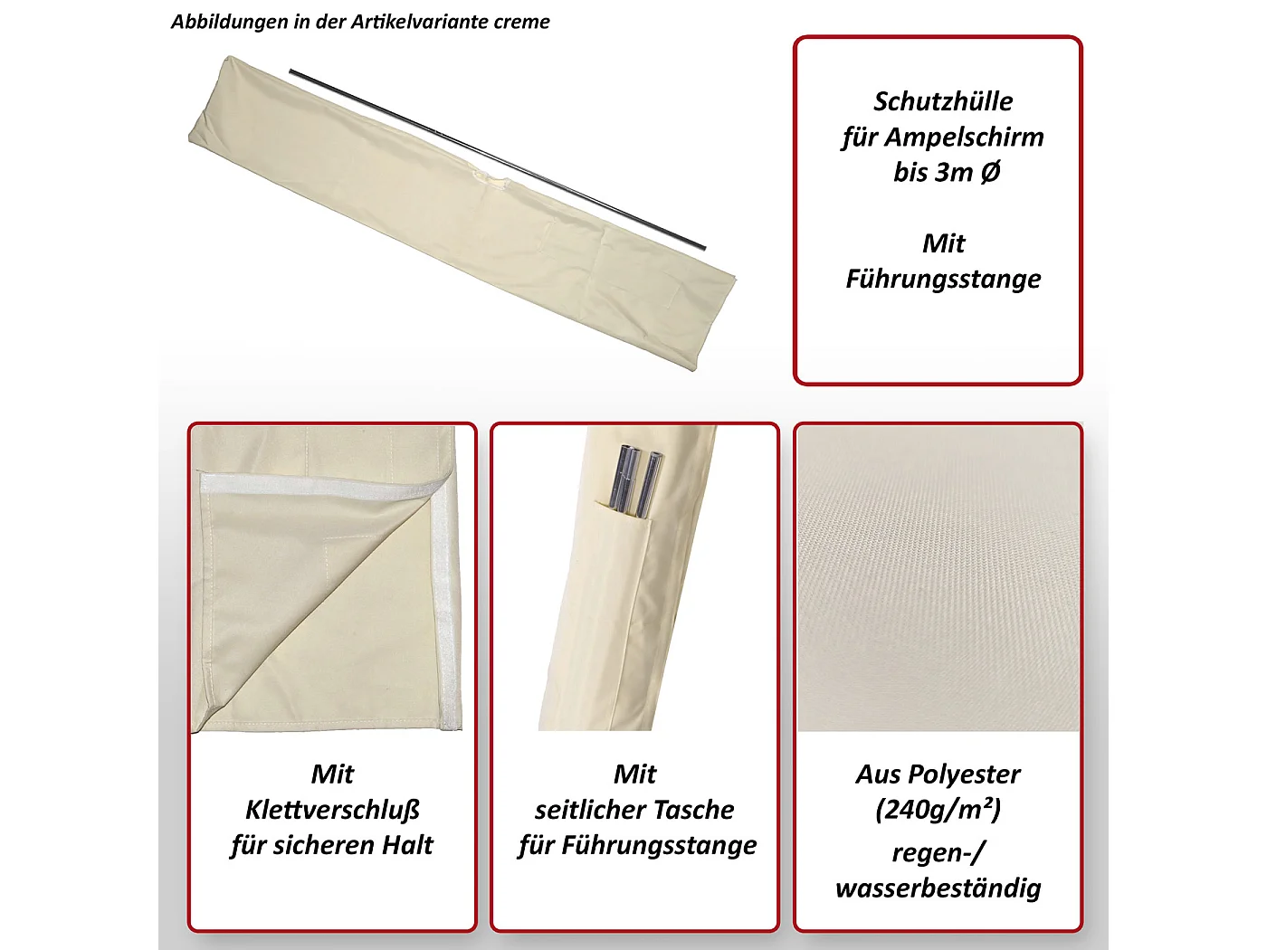 Funda protectora para sombrillas de hasta 3 m,  crema