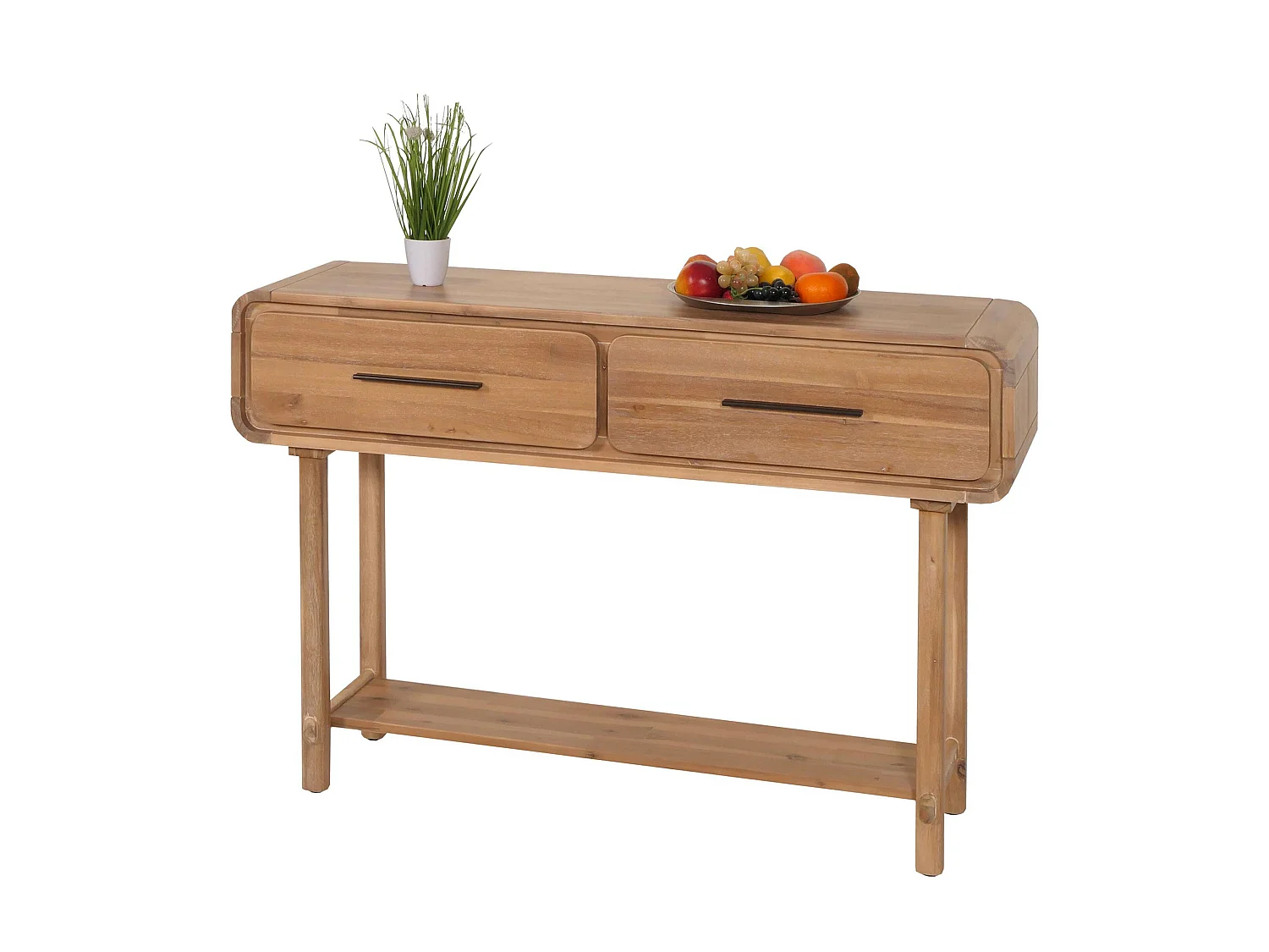 Consolle scrivania vintage MCW-M47 80x120x35cm rattan legno acacia teak