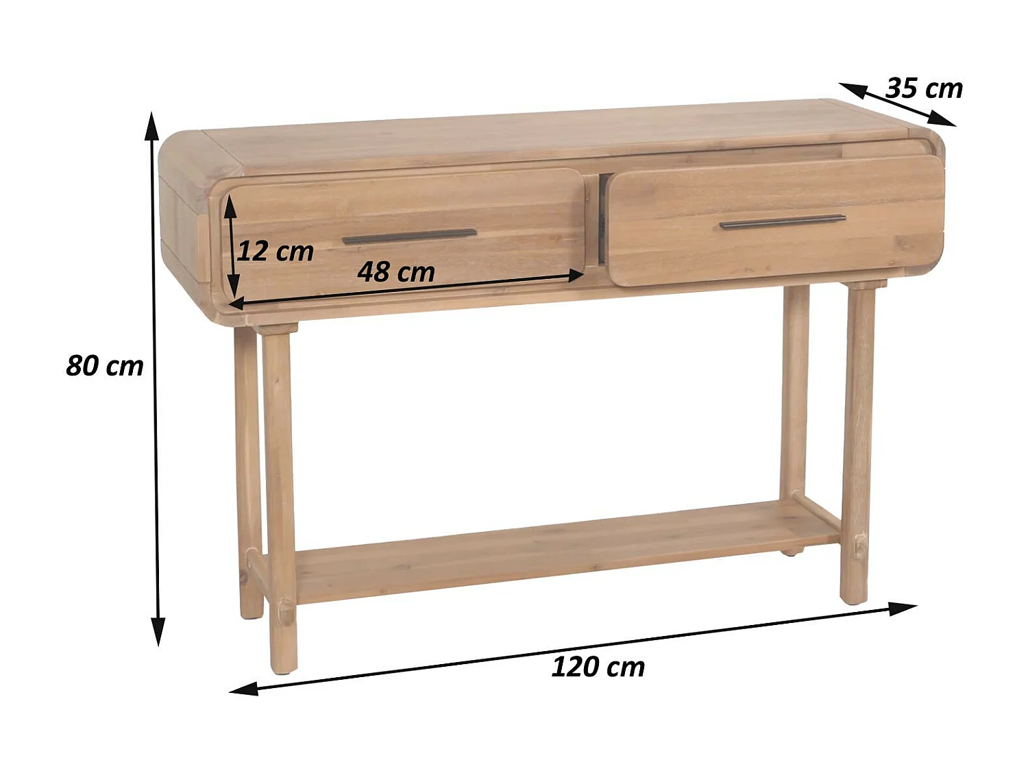 Consolle scrivania vintage MCW-M47 80x120x35cm rattan legno acacia teak