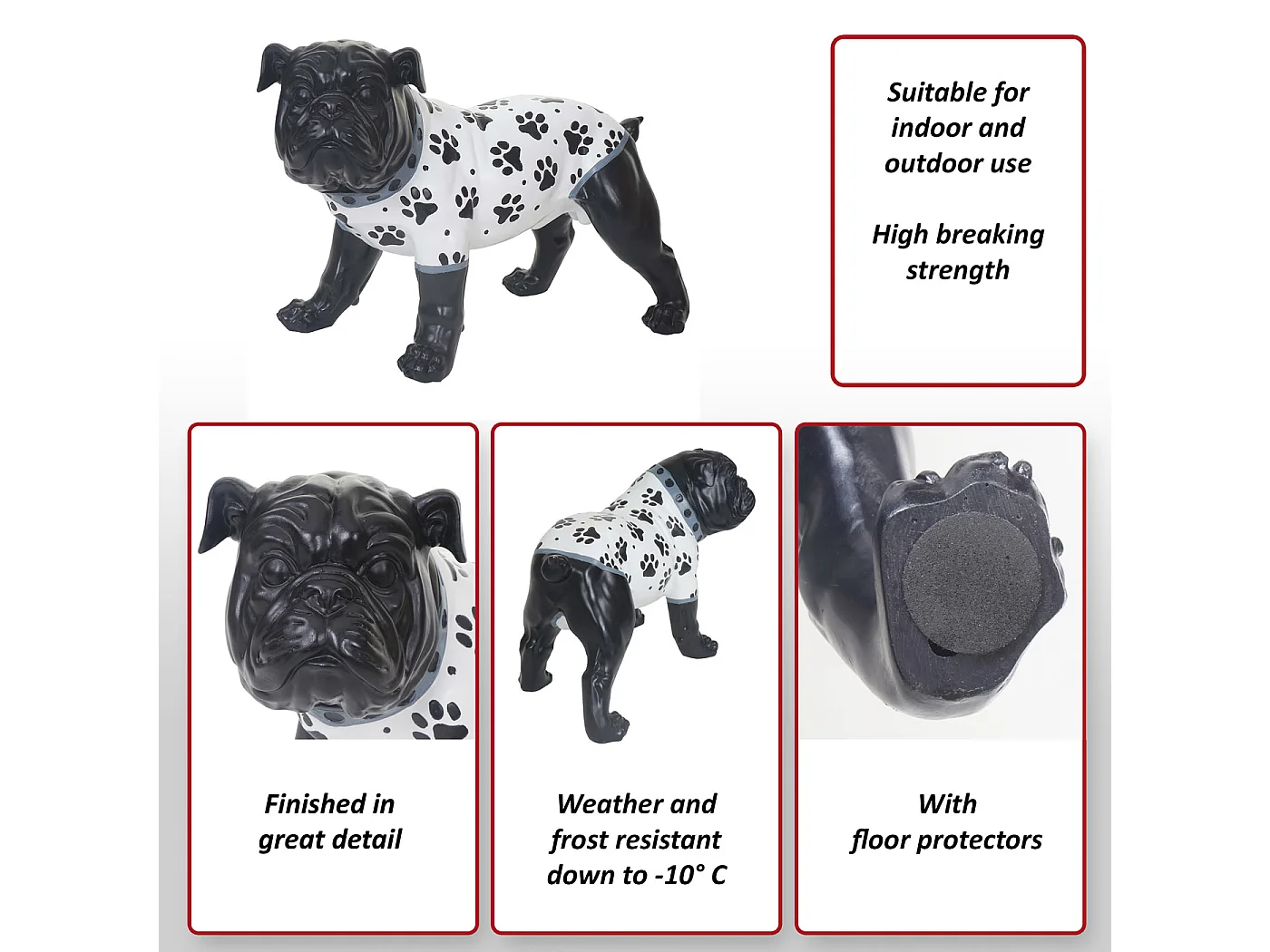 Deko Figur Bulldogge 24cm, Polyresin Skulptur Hund, In-/Outdoor, handbemalt mit Jäckchen