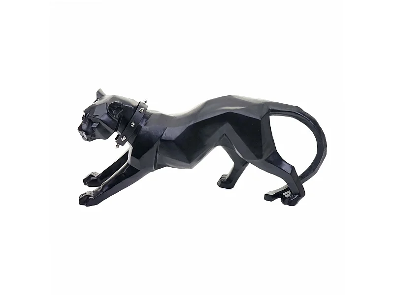 Figura decorativa Leopardo MCW-D36 com colarinho,  preto mate com coleira