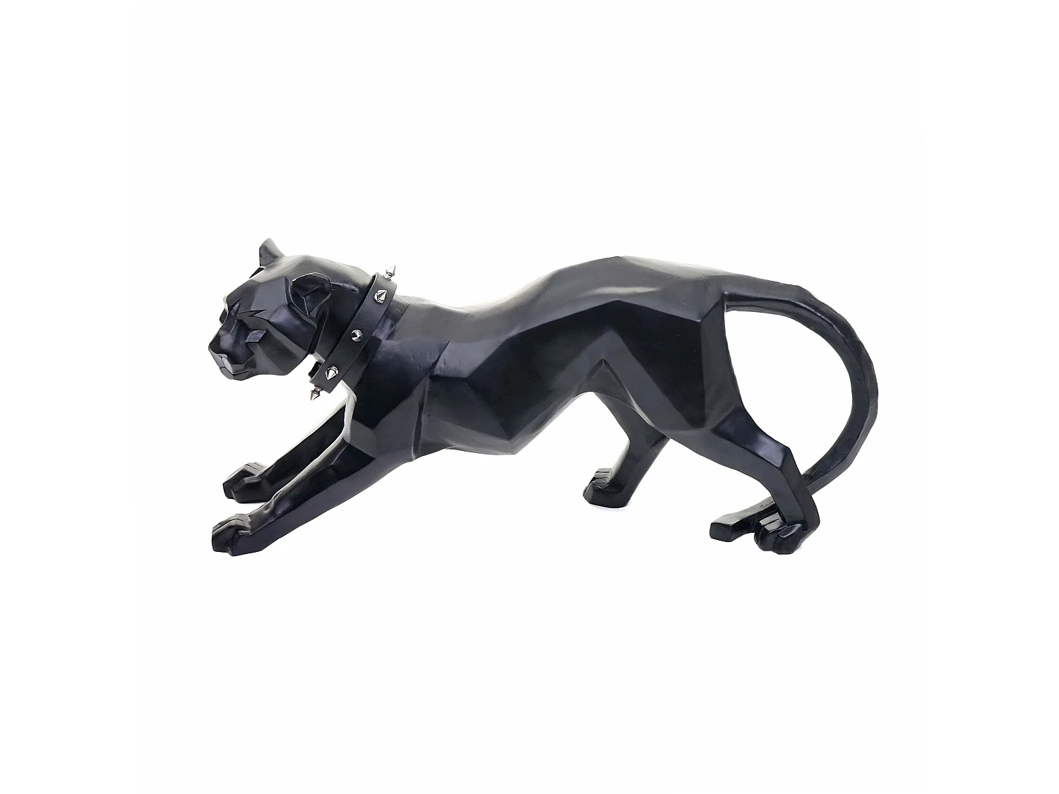 Figura decorativa Leopardo MCW-D36 com colarinho,  preto mate com coleira