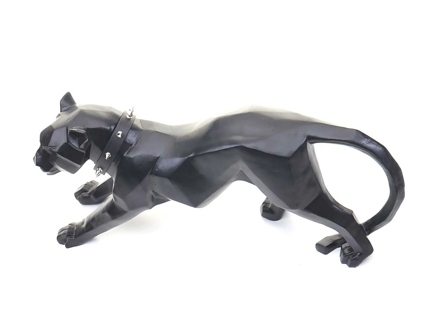 Figura decorativa Leopardo MCW-D36 com colarinho,  preto mate com coleira