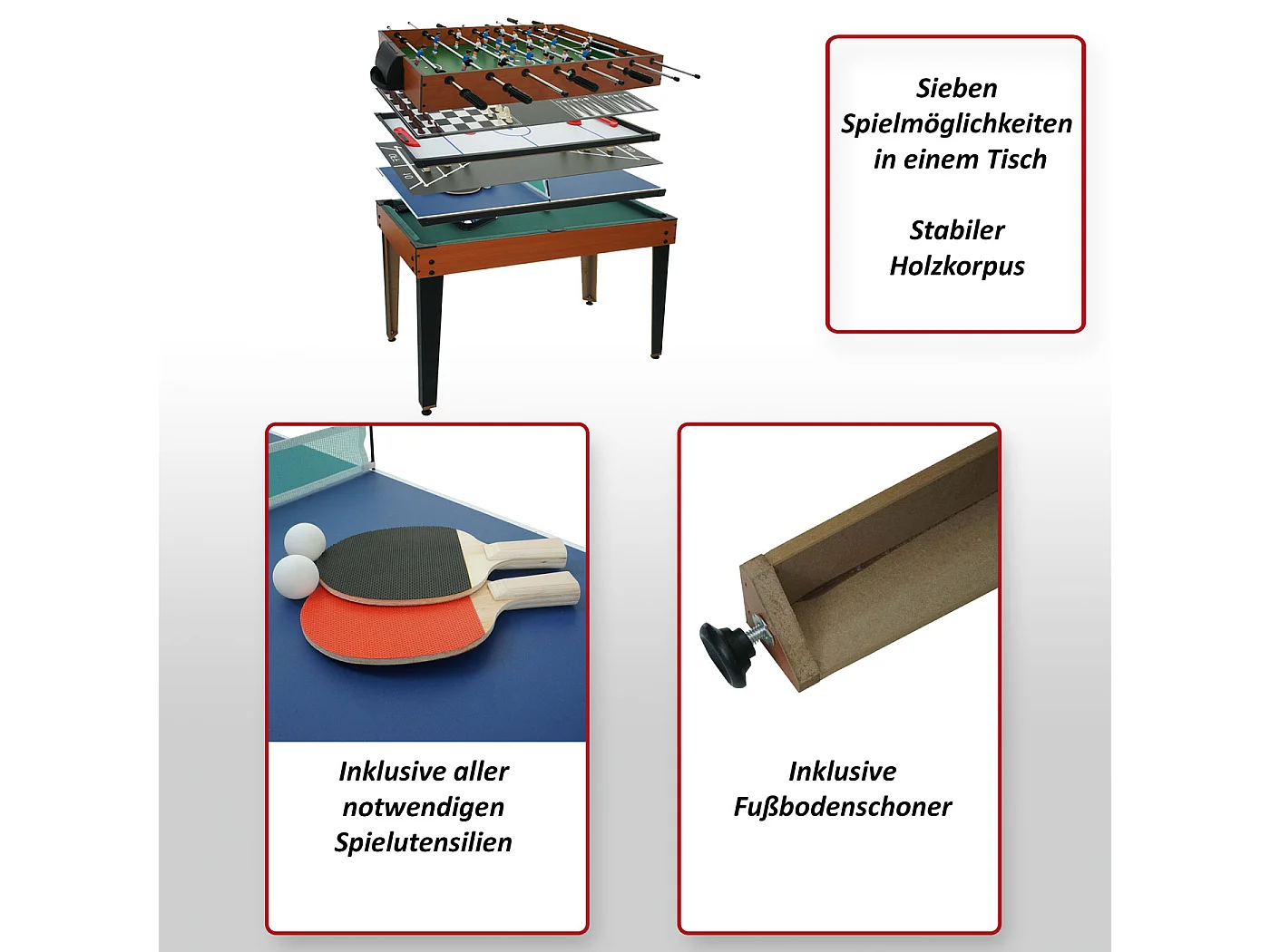 Tavolo da gioco 7in1 calcio balilla biliardo hockey bowling ping pong MCW-M33 80x123x101cm MDF