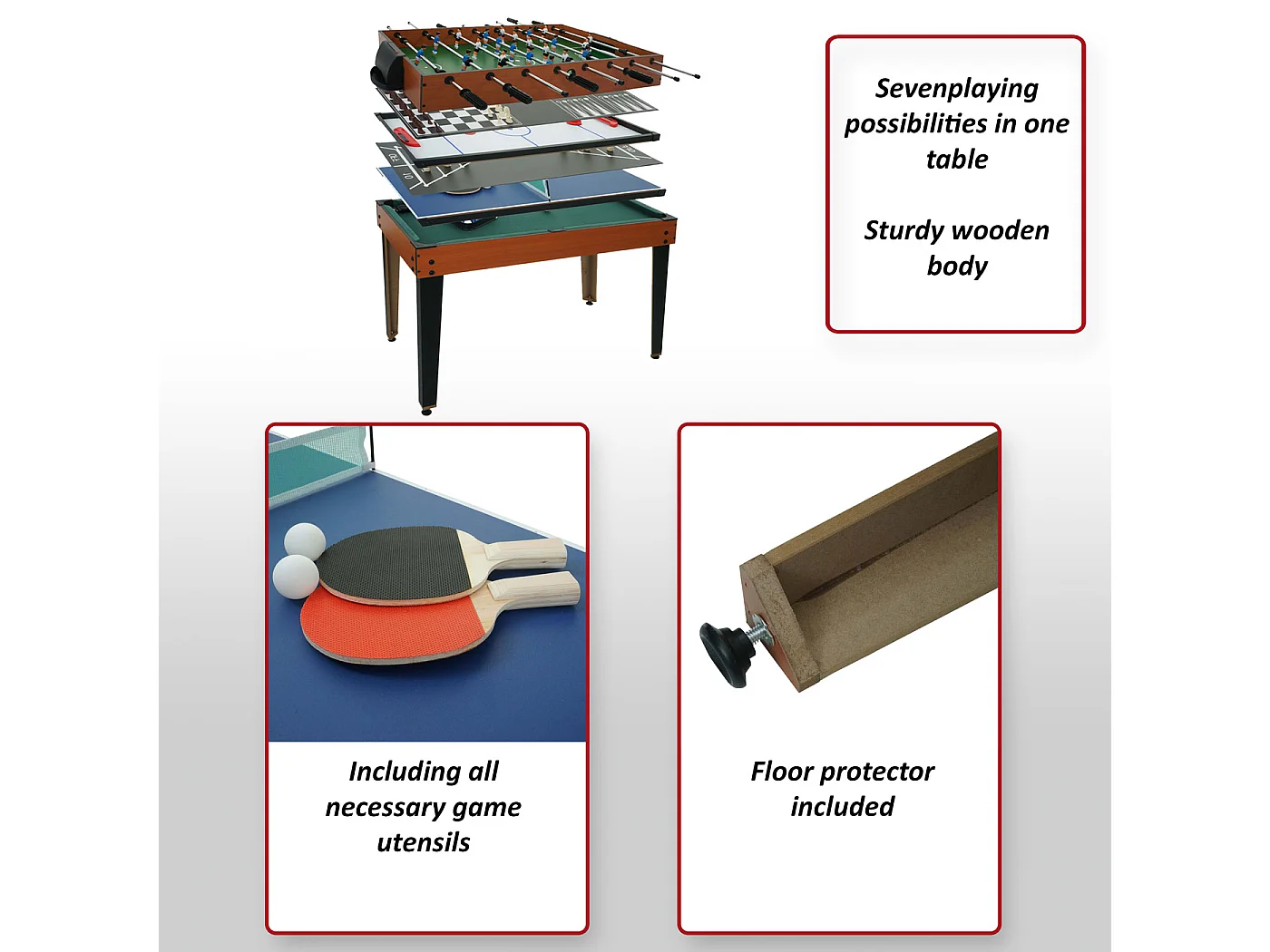 Tavolo da gioco 7in1 calcio balilla biliardo hockey bowling ping pong MCW-M33 80x123x101cm MDF