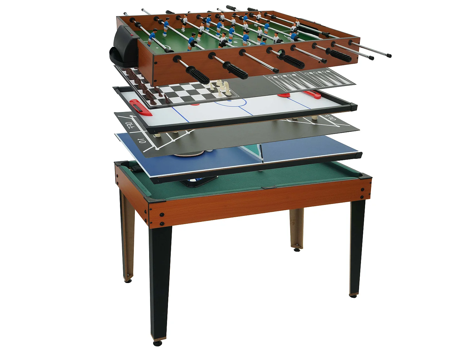 Tischkicker MCW-M33, Tischfußball Billard Hockey 7in1 Multiplayer Spieletisch, MDF 80x123x101cm