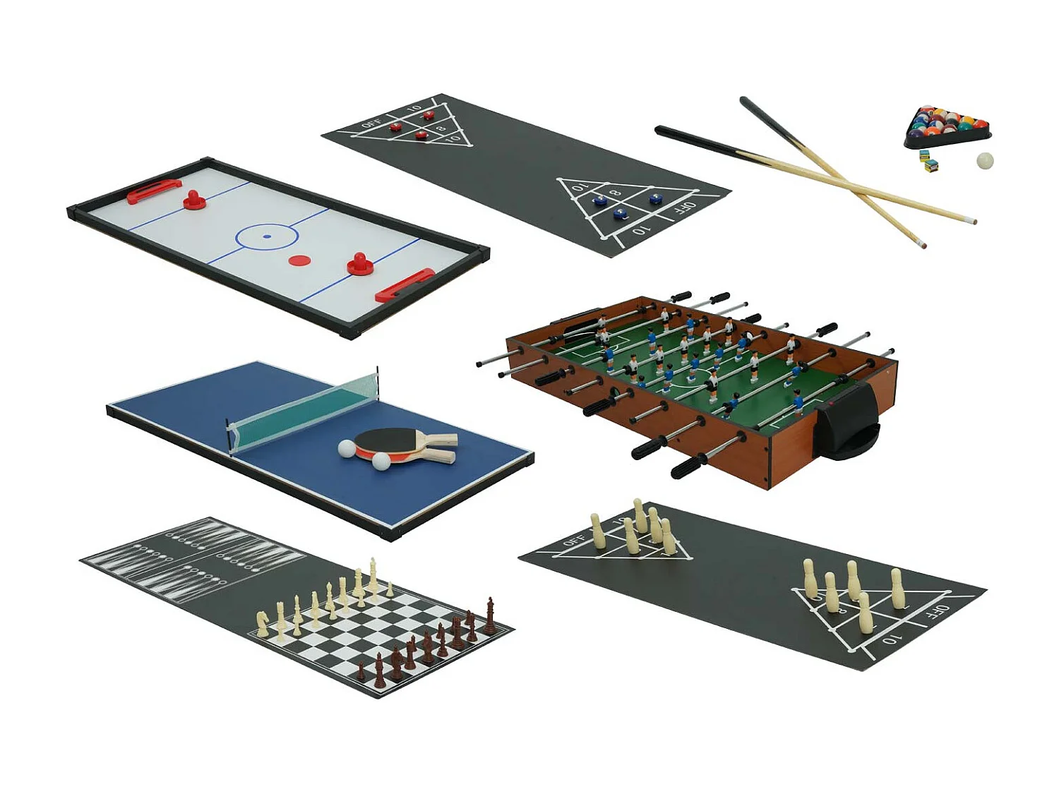 Tischkicker MCW-M33, Tischfußball Billard Hockey 7in1 Multiplayer Spieletisch, MDF 80x123x101cm