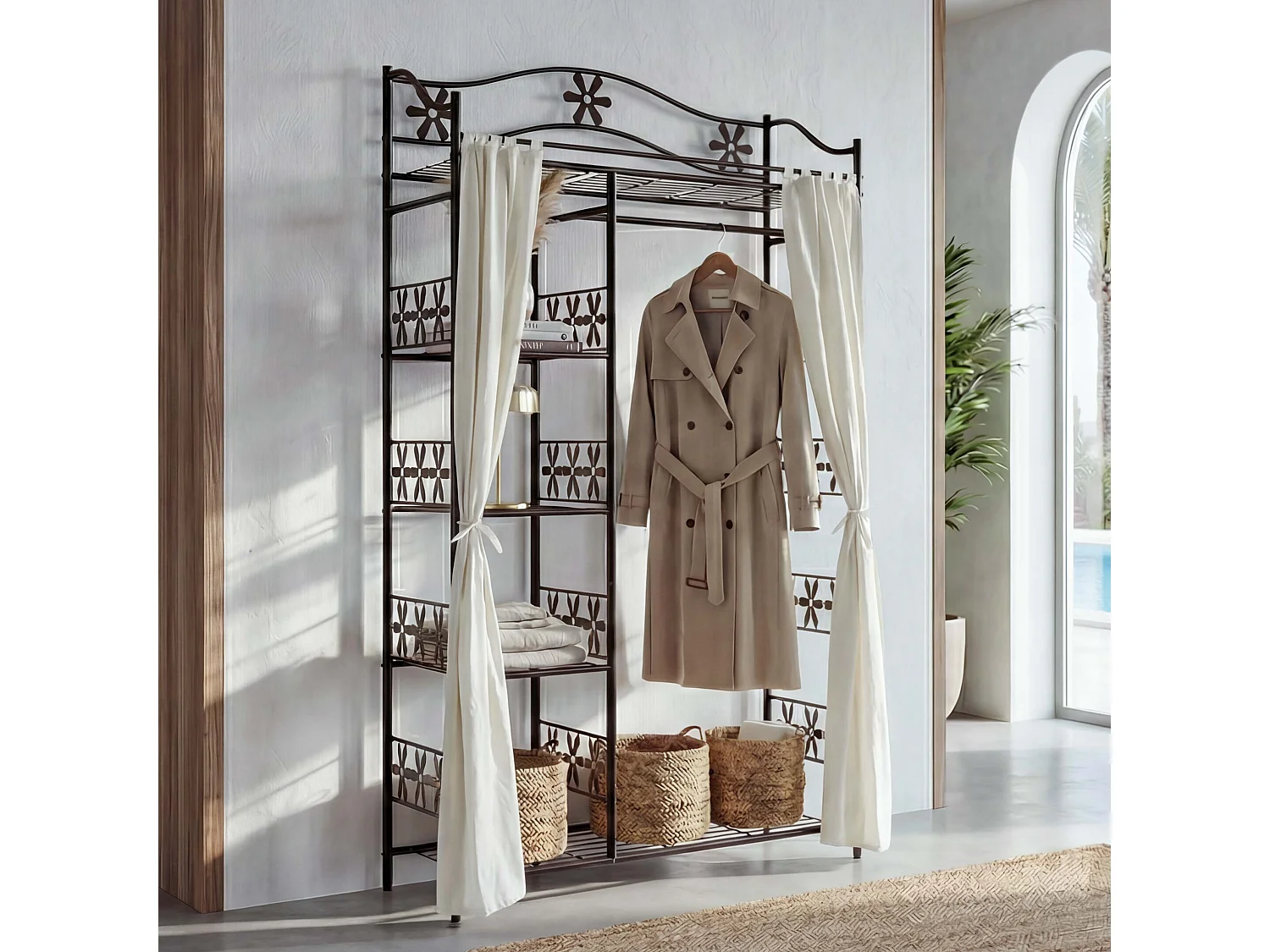 Guarda-roupa metálico Bern com cortina,  com cortina