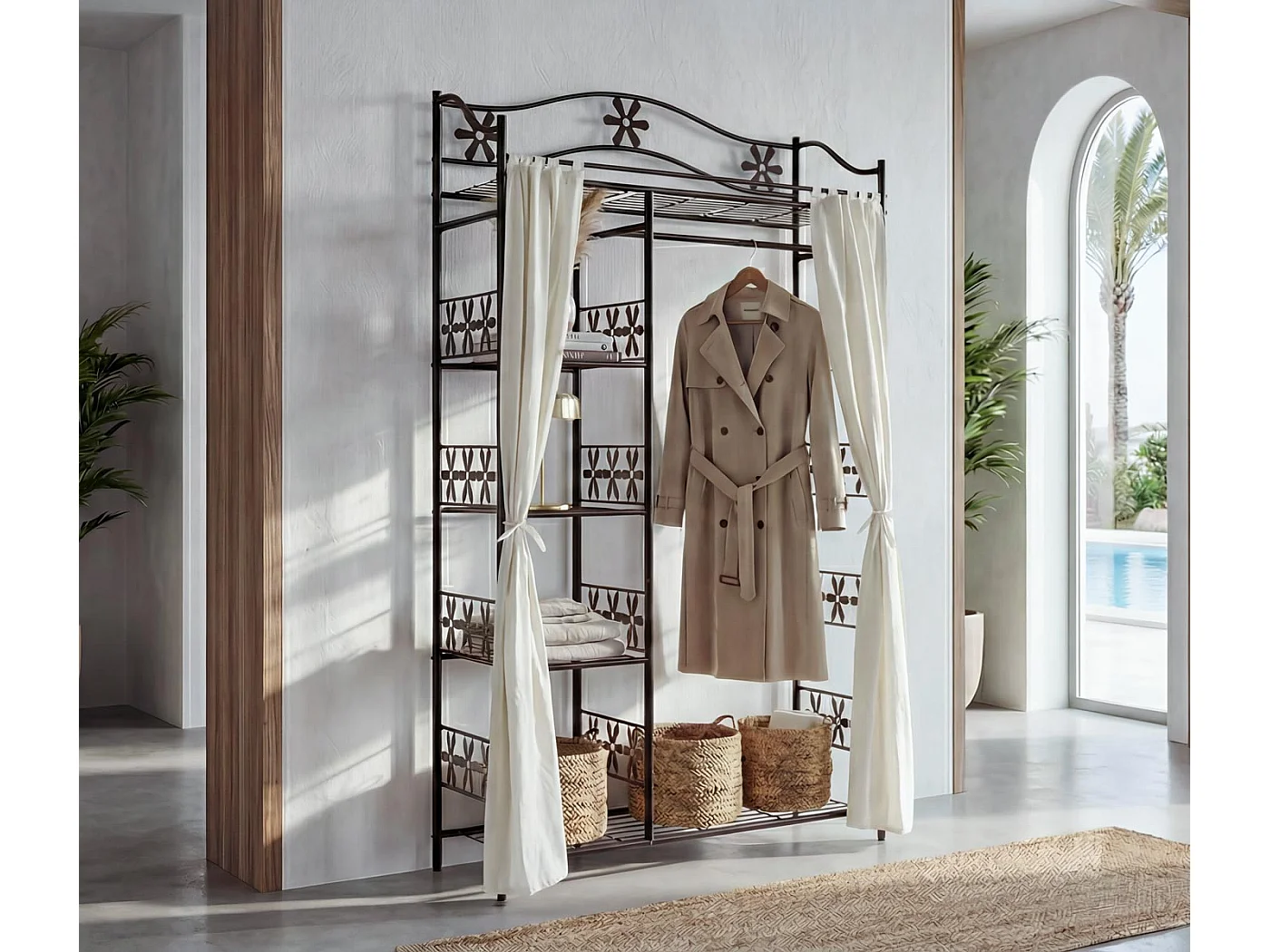 Guarda-roupa metálico Bern com cortina,  com cortina