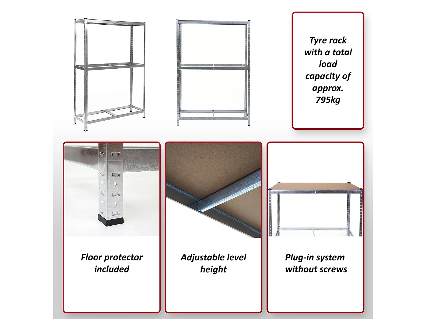 Scaffale rastrelliera per pneumatici gomme MCW-E36 MDF acciaio zincato 795kg