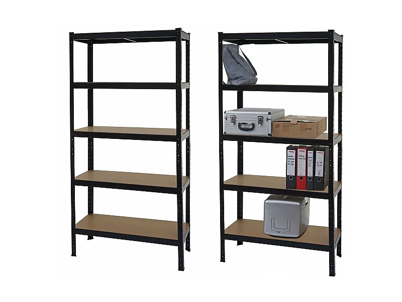 Set 2x scaffali officina ufficio garage MCW-E33 metallo MDF 5x ripiani colore nero