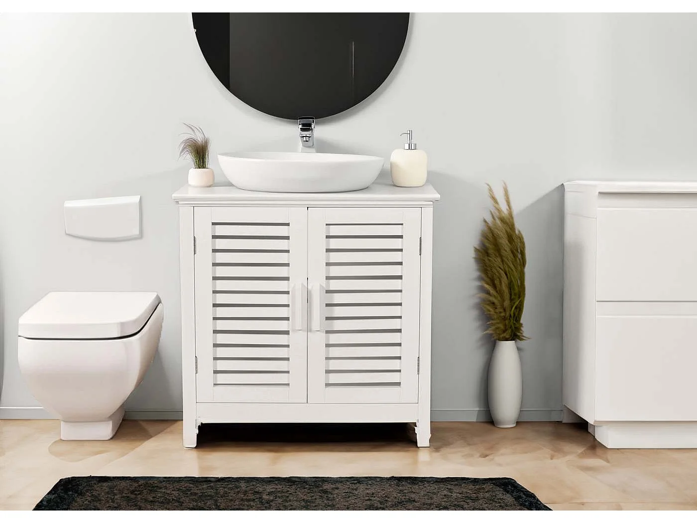 Arredo bagno sottolavabo armadietto MCW-B41 60x60x30cm bambu legno bianco