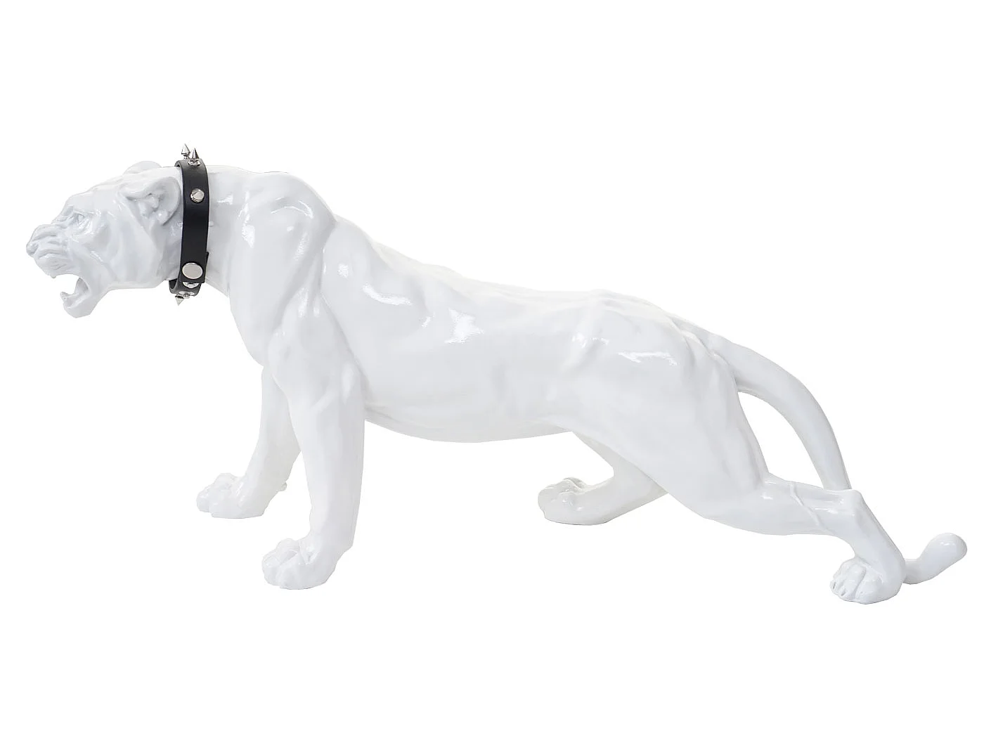 Pantera decorativa com coleira,  branco alto brilho com coleira