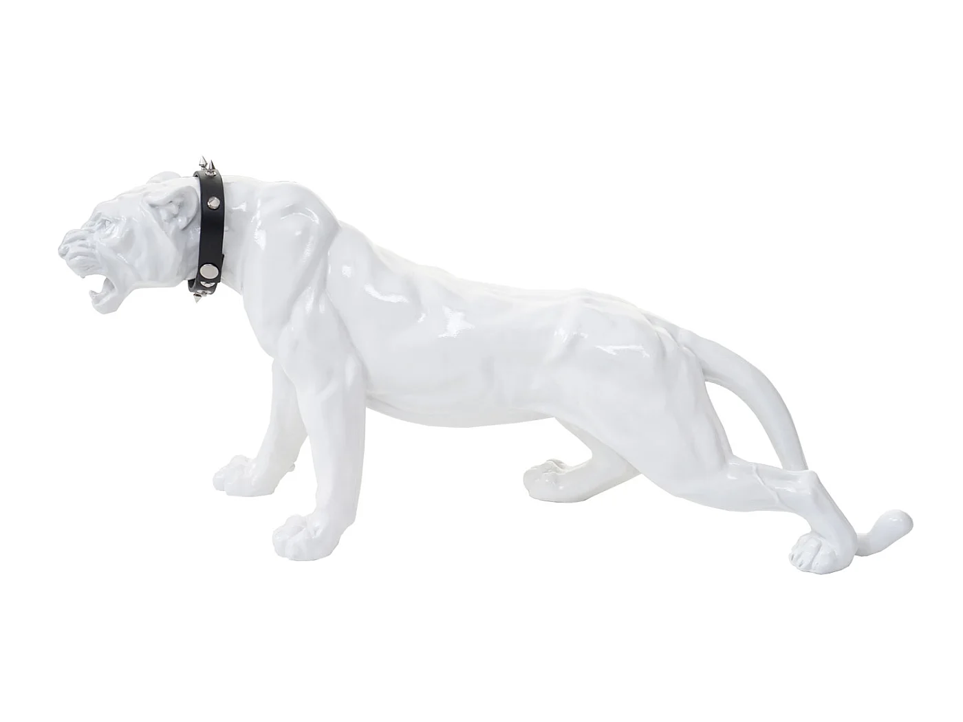 Figurine décorative Panthère avec collier,  blanc brillant, avec collier