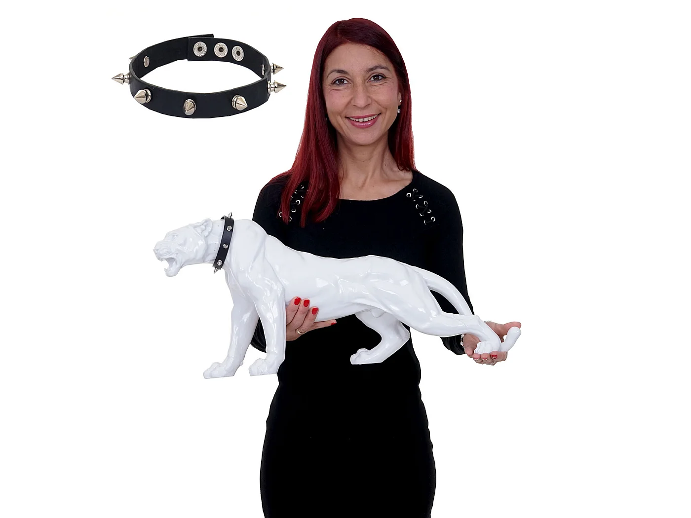 Figurine décorative Panthère avec collier,  blanc brillant, avec collier
