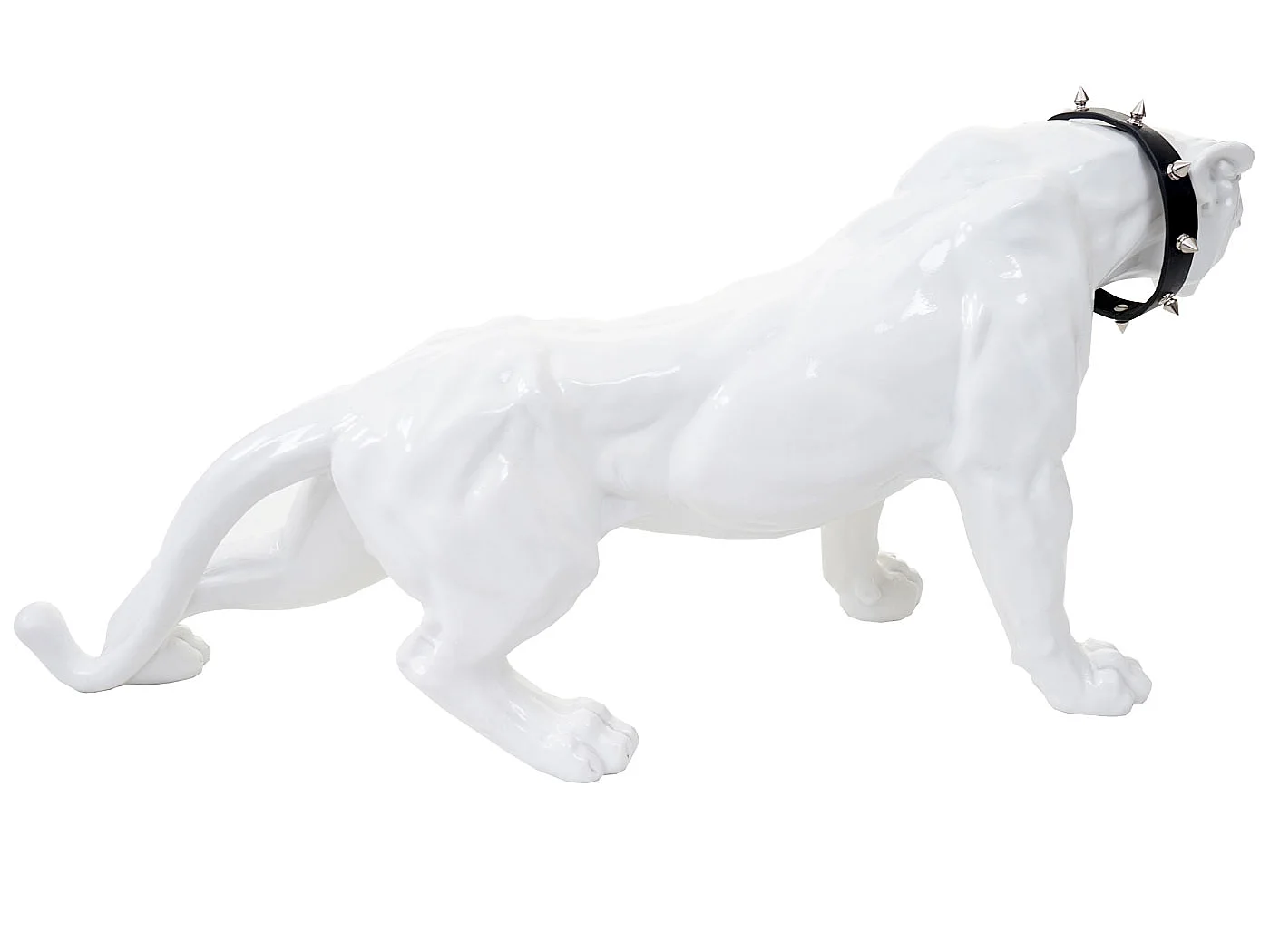 Figurine décorative Panthère avec collier,  blanc brillant, avec collier