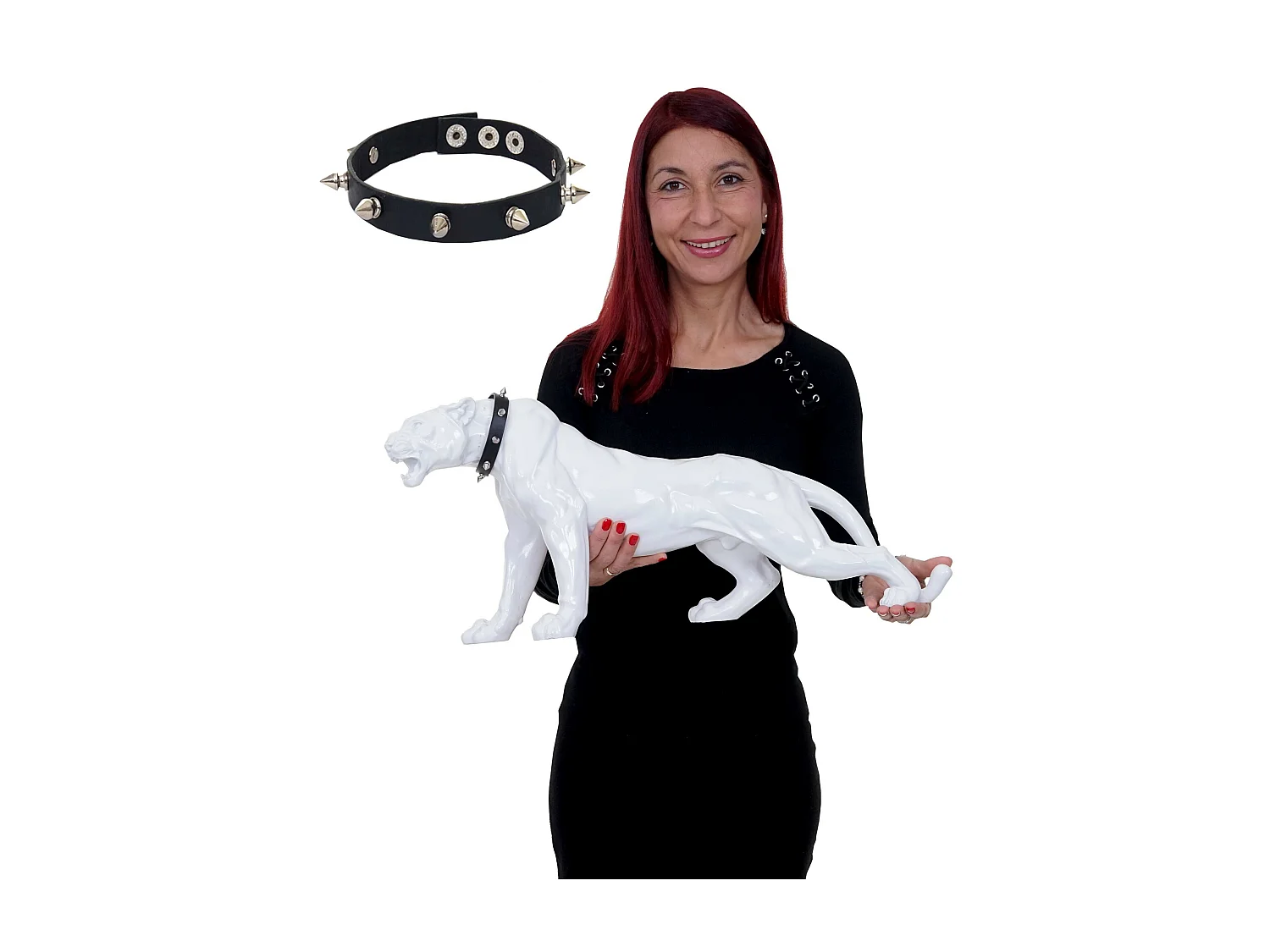 Figurine décorative Panthère avec collier,  blanc brillant, avec collier