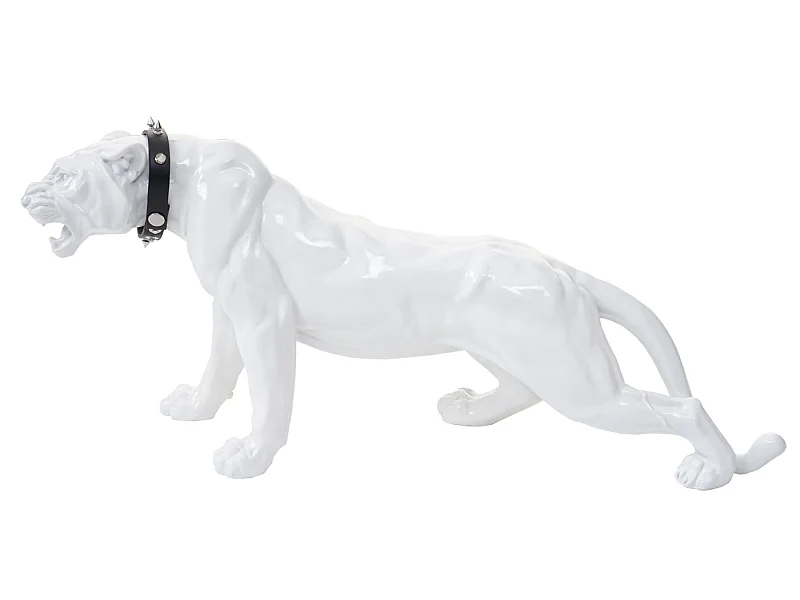 Figurine décorative Panthère avec collier,  blanc brillant, avec collier