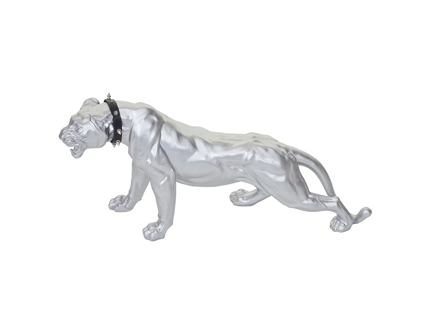 Decoratief figuurtje panter met halsband,  zilver mat met kraag