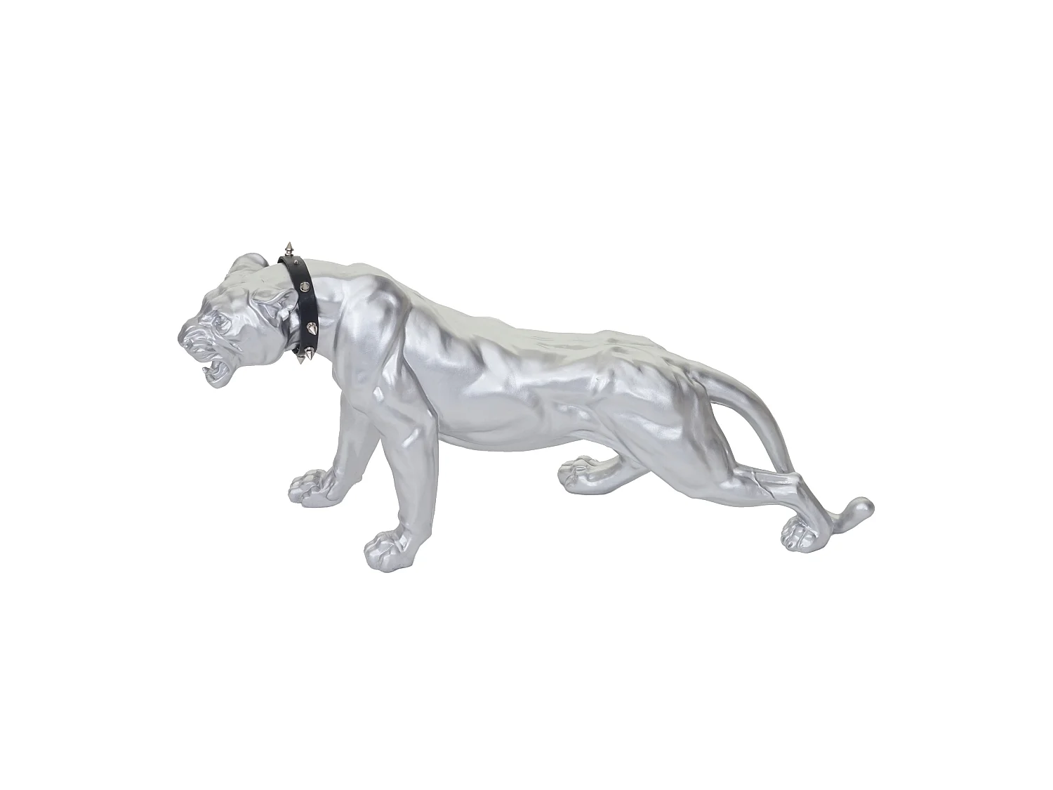 Figurine décorative Panthère avec collier,  argent mat avec collier