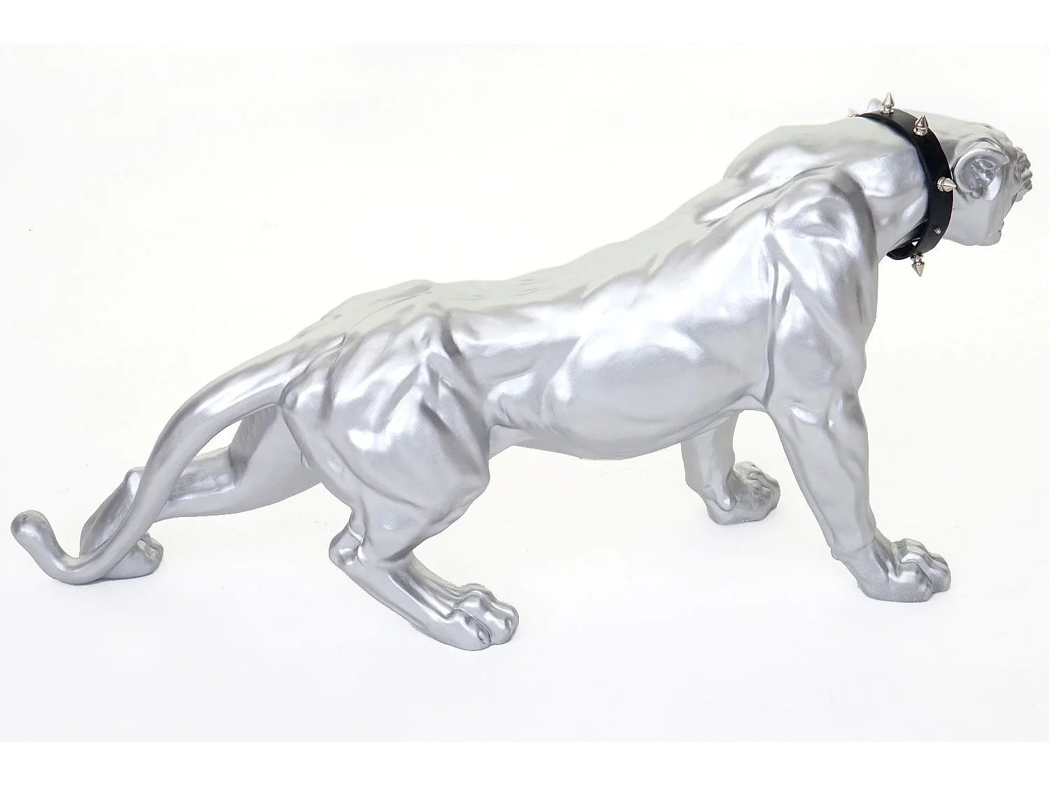 Figurine décorative Panthère avec collier,  argent mat avec collier