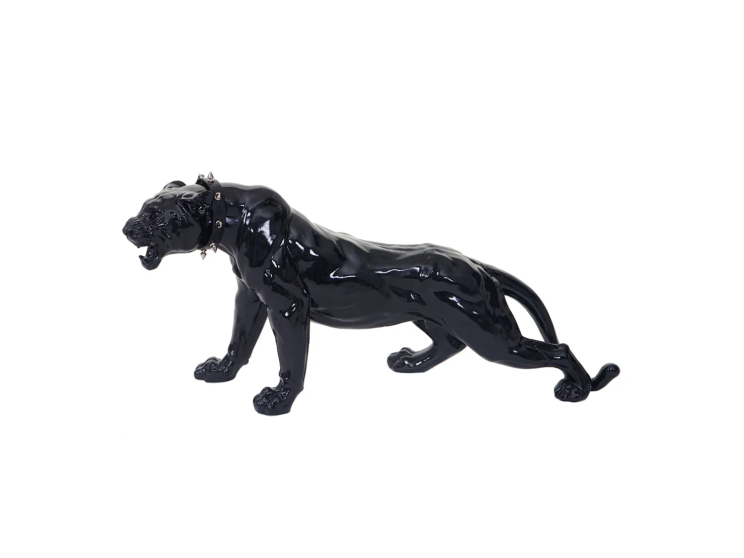 Figurine décorative Panthère avec collier,  noir poli fin avec collier