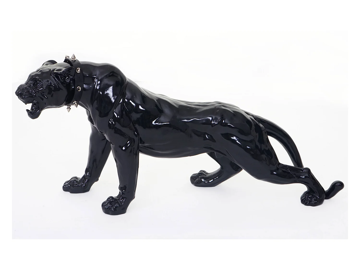Pantera decorativa com coleira,  preto alto brilho com coleira