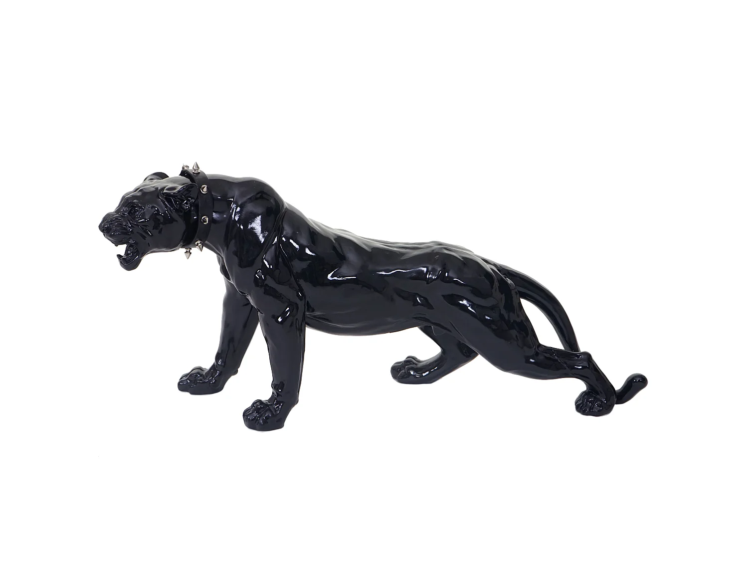Figurine décorative Panthère avec collier,  noir poli fin avec collier