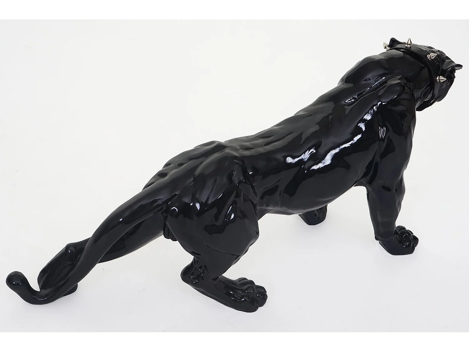 Figurine décorative Panthère avec collier,  noir poli fin avec collier