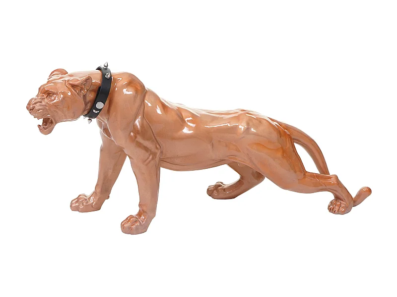 Decoratief figuurtje panter met halsband,  antiek hoogglans met kraag