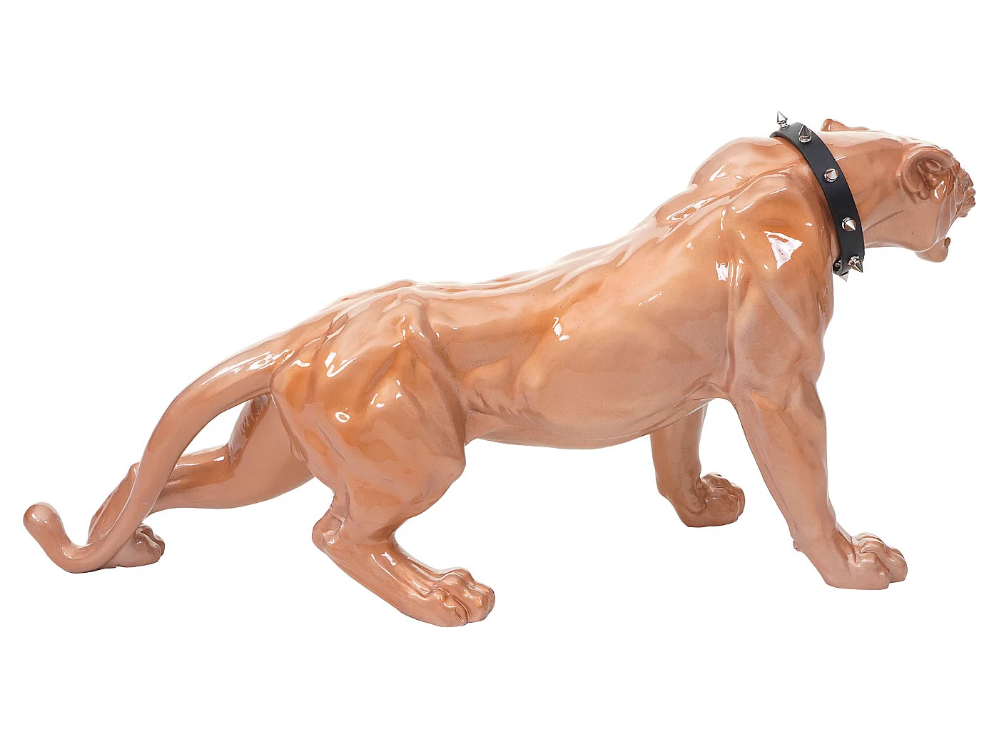 Figurita decorativa pantera con collar,  antiguo alto brillo con collar