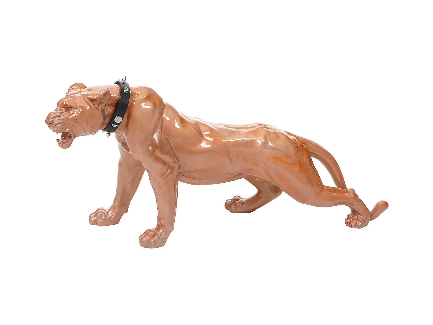 Figurine décorative Panthère avec collier,  antique poli fin, avec collier