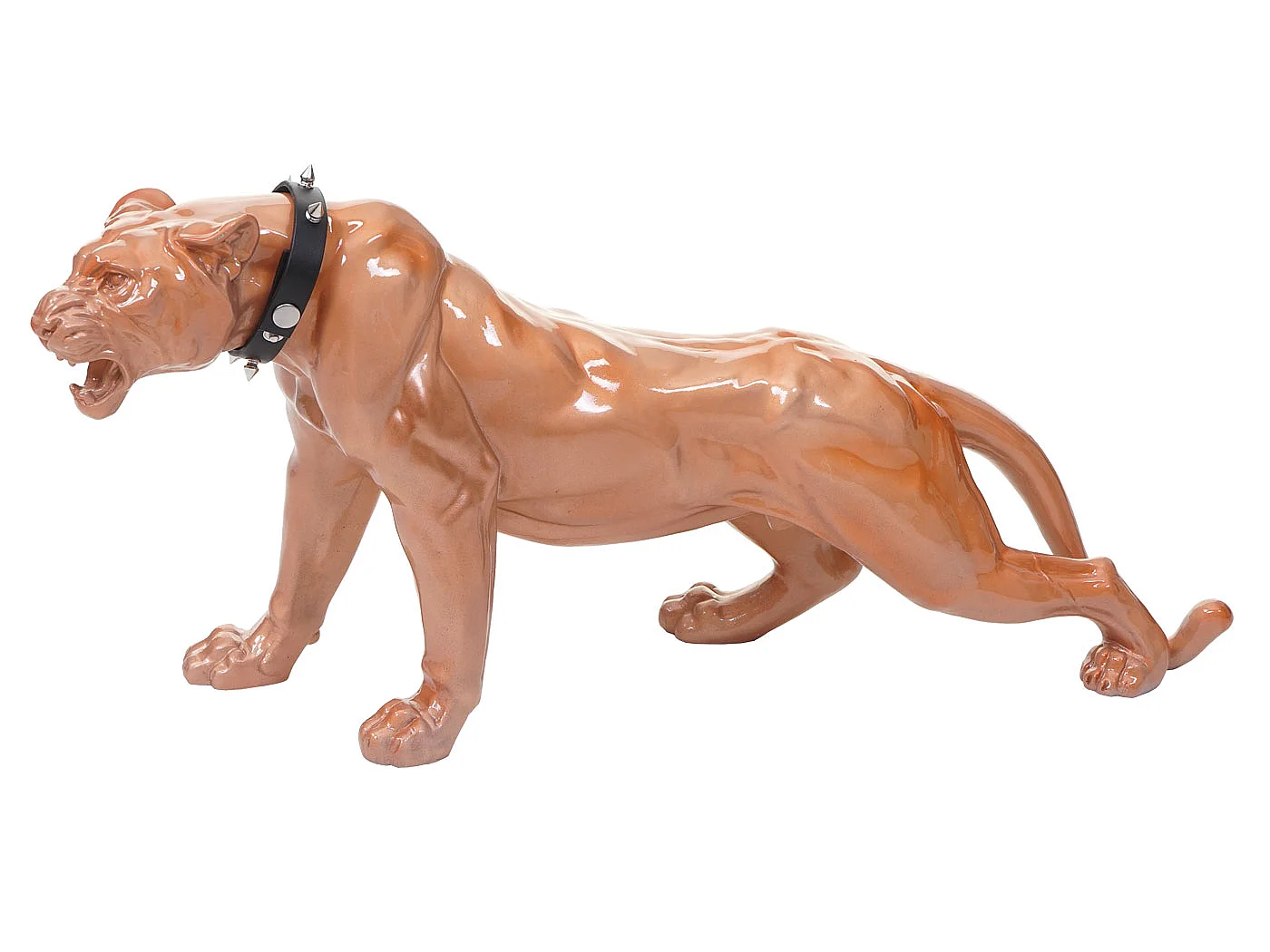 Decoratief figuurtje panter met halsband,  antiek hoogglans met kraag