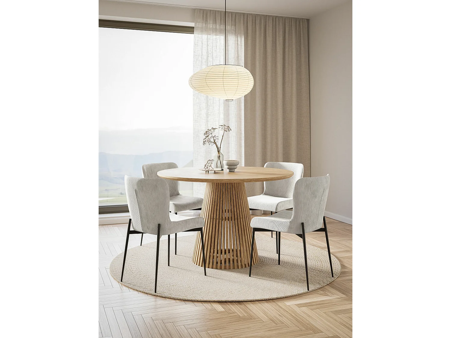 Esszimmerstuhl Polsterstuhl - mit Cord-Bezug in Creme und schwarzen Metallbeinen - NEUL