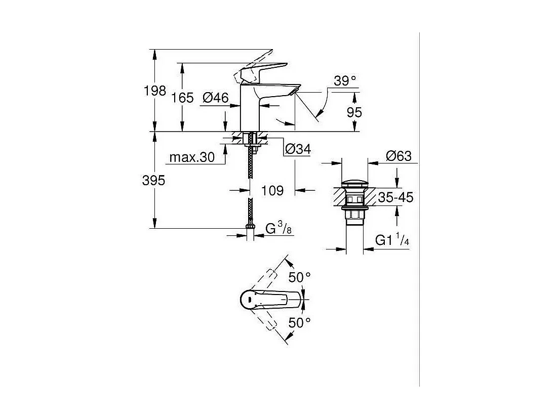 Waschtischbatterie GROHE Start Mattschwarz Größe S - Wassereinsparung
