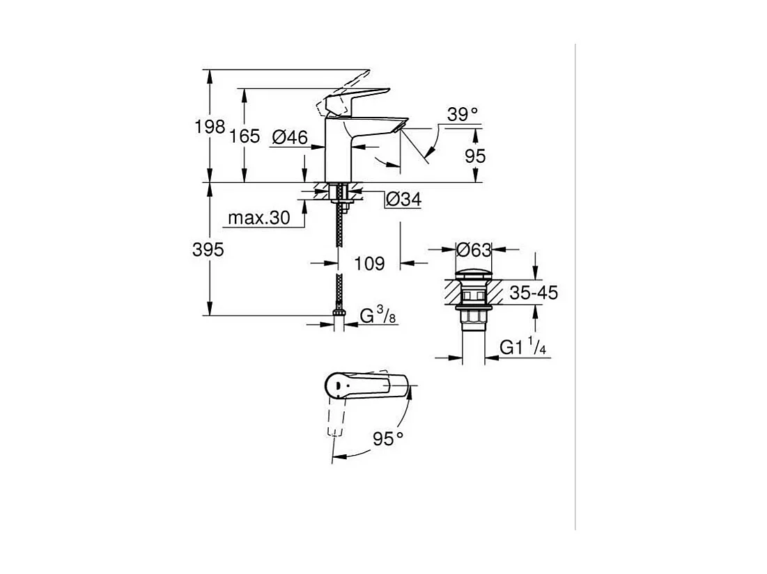 Einhand-Waschtischbatterie GROHE Start Mattschwarz Größe S