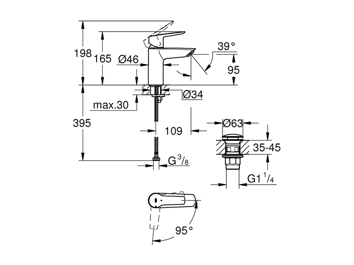 Einhand-Waschtischbatterie GROHE Start Mattschwarz Größe S
