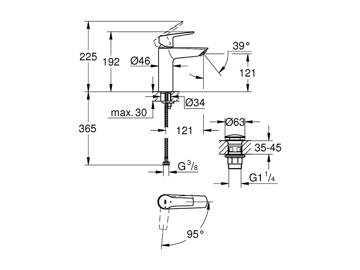 Mitigeur lavabo GROHE Start ouverture eau froide noir M