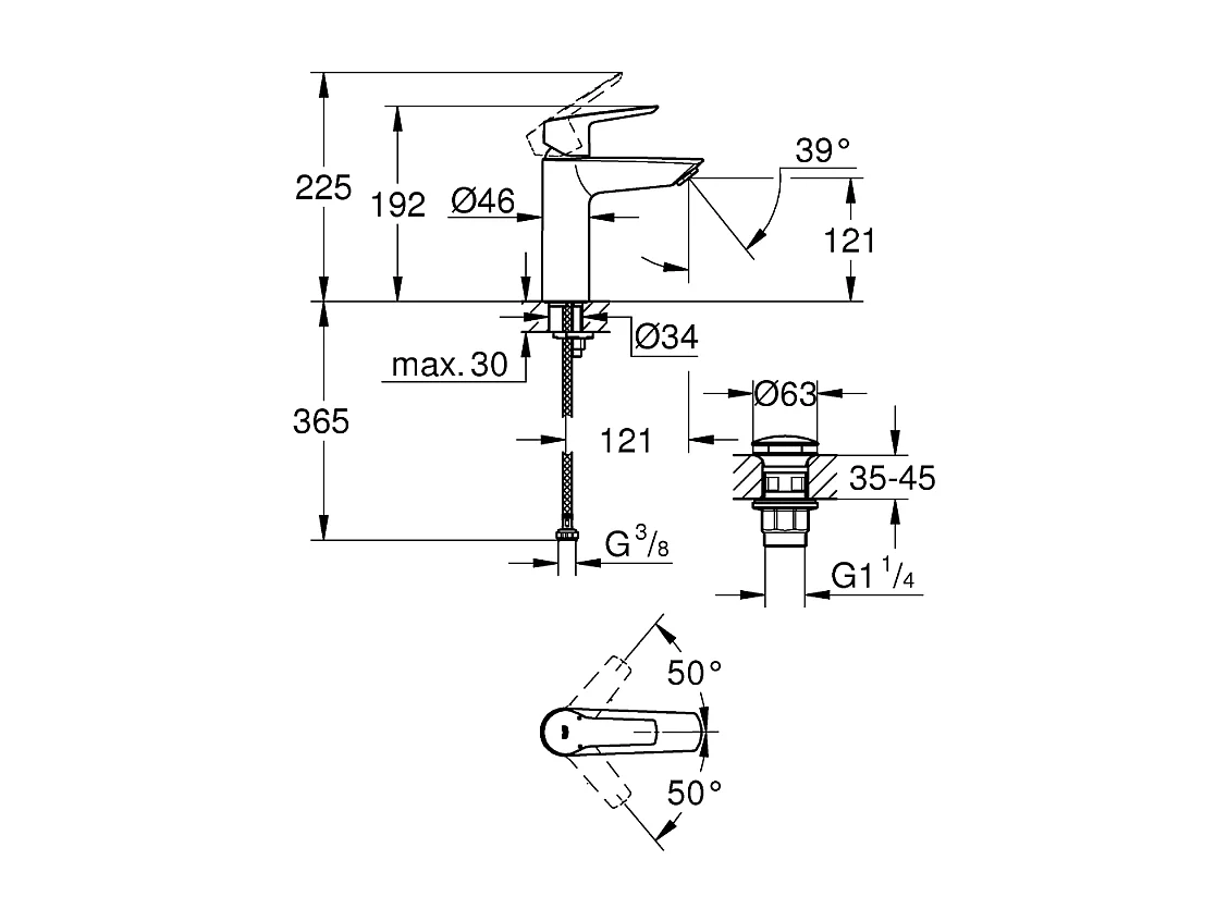 Wastafelkraan GROHE Start zwart M - Waterbesparing, Keramische cartridge, Duurzame afwerking