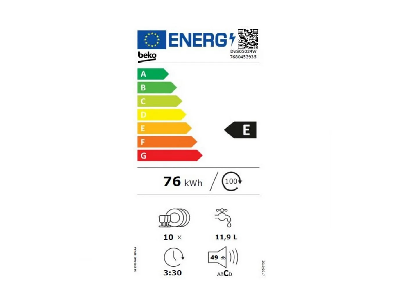 Beko Lave-vaisselle 45cm 10c 49db - dvs05024w
