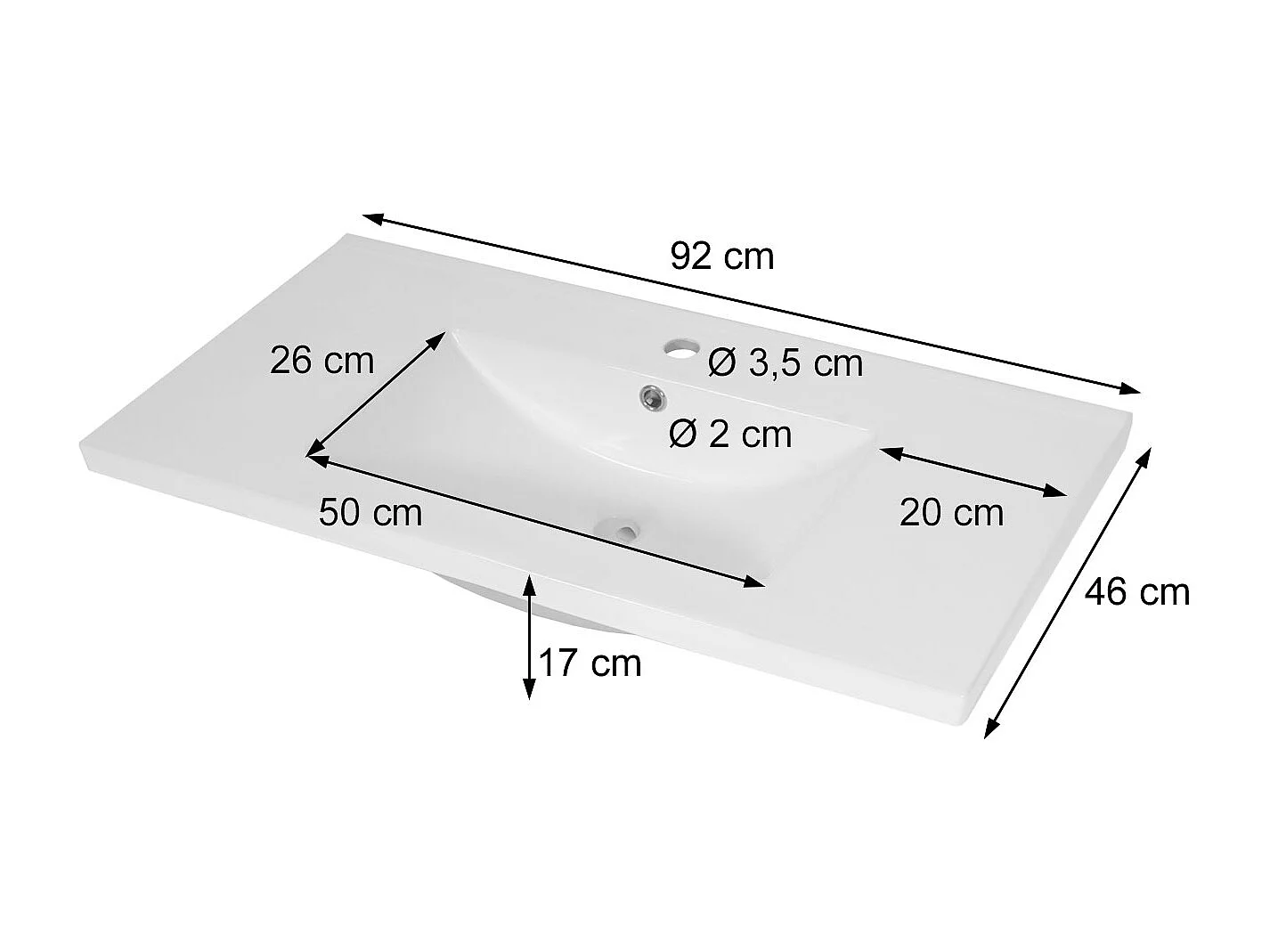 Vasque MCW-D16 61cm 30mm bord,  92cm 30mm bord