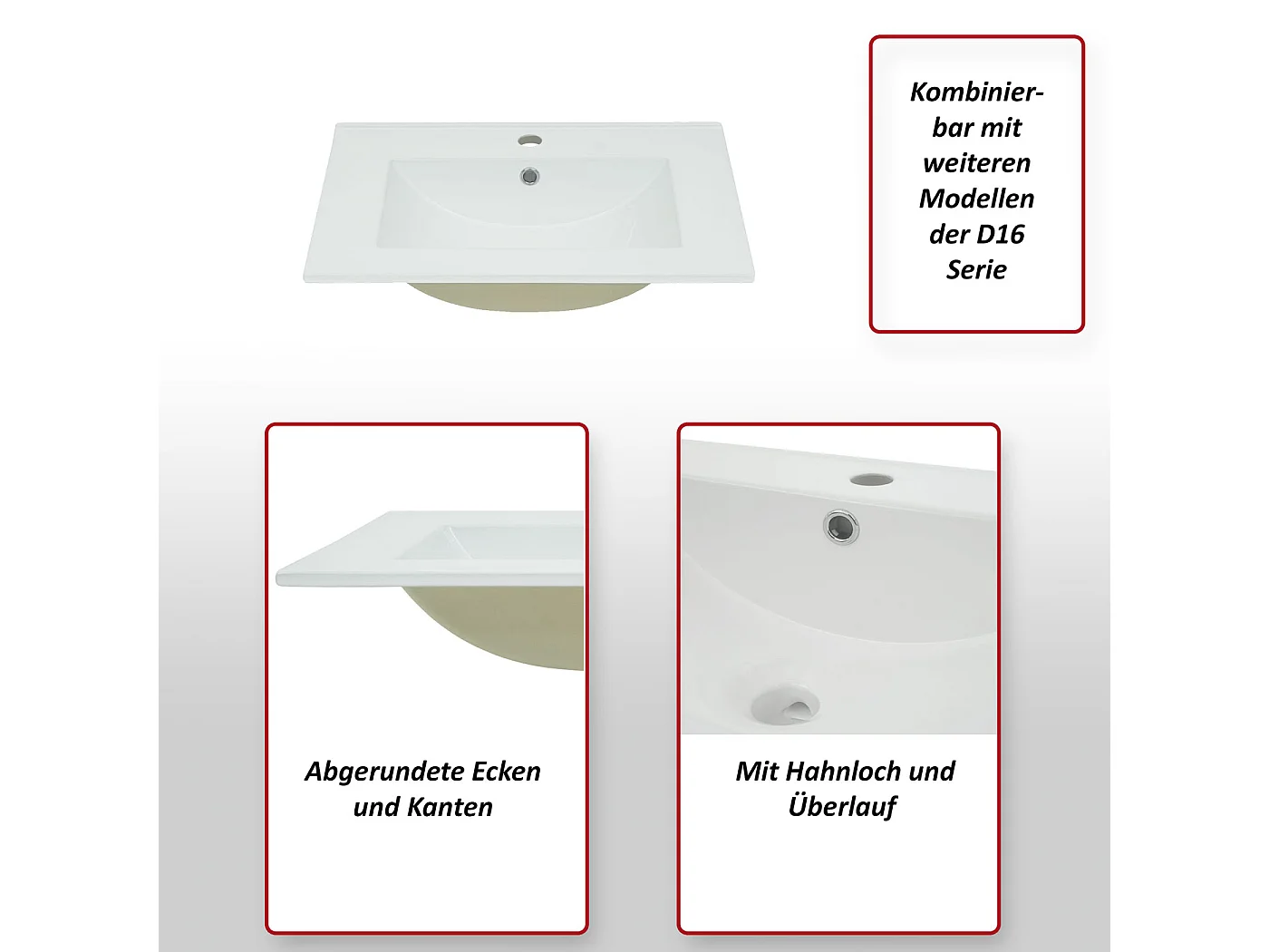 Wastafel MCW-D16,  61cm 30mm rand