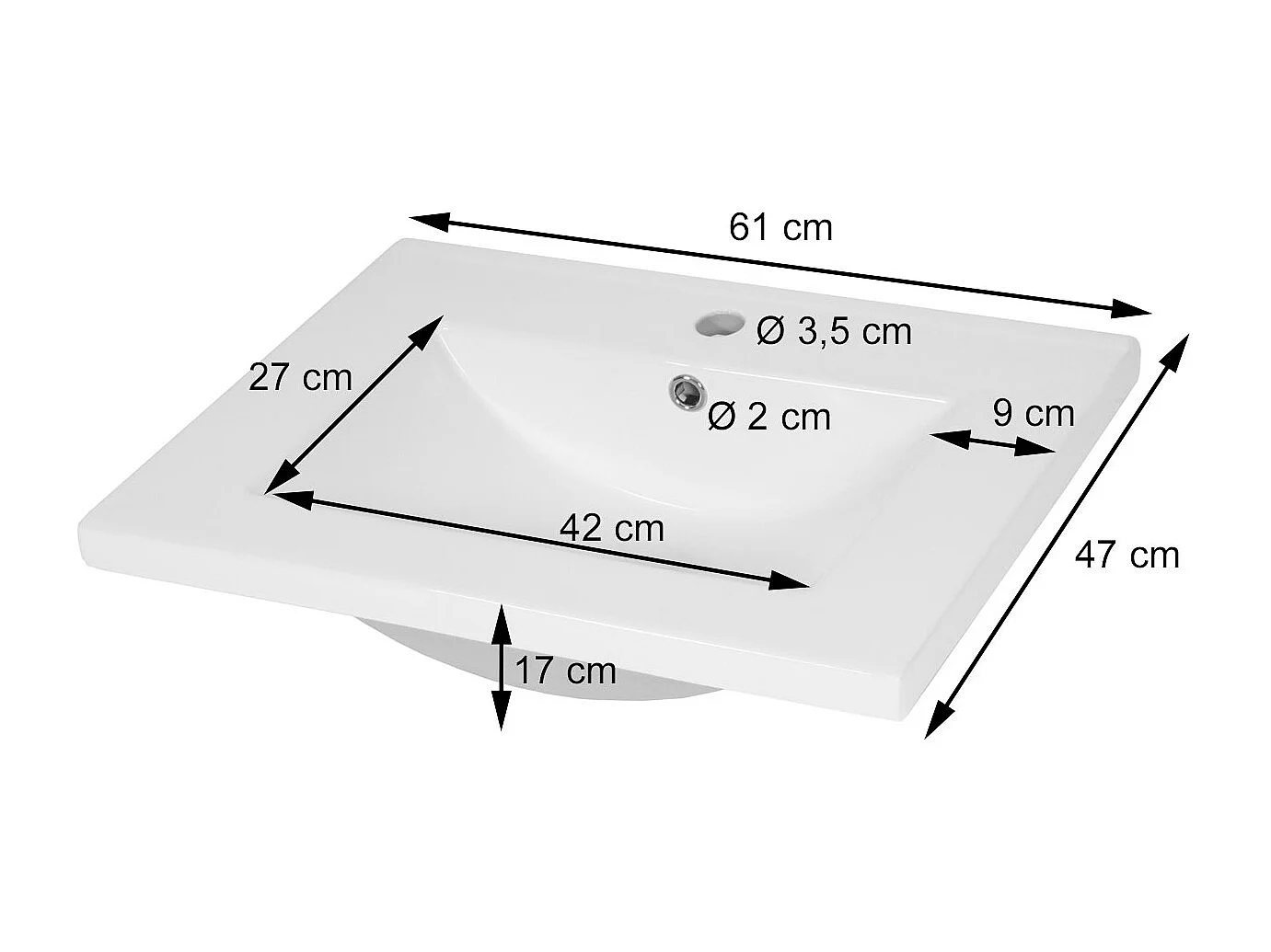 Umywalka MCW-D16,  61cm 30mm krawędź